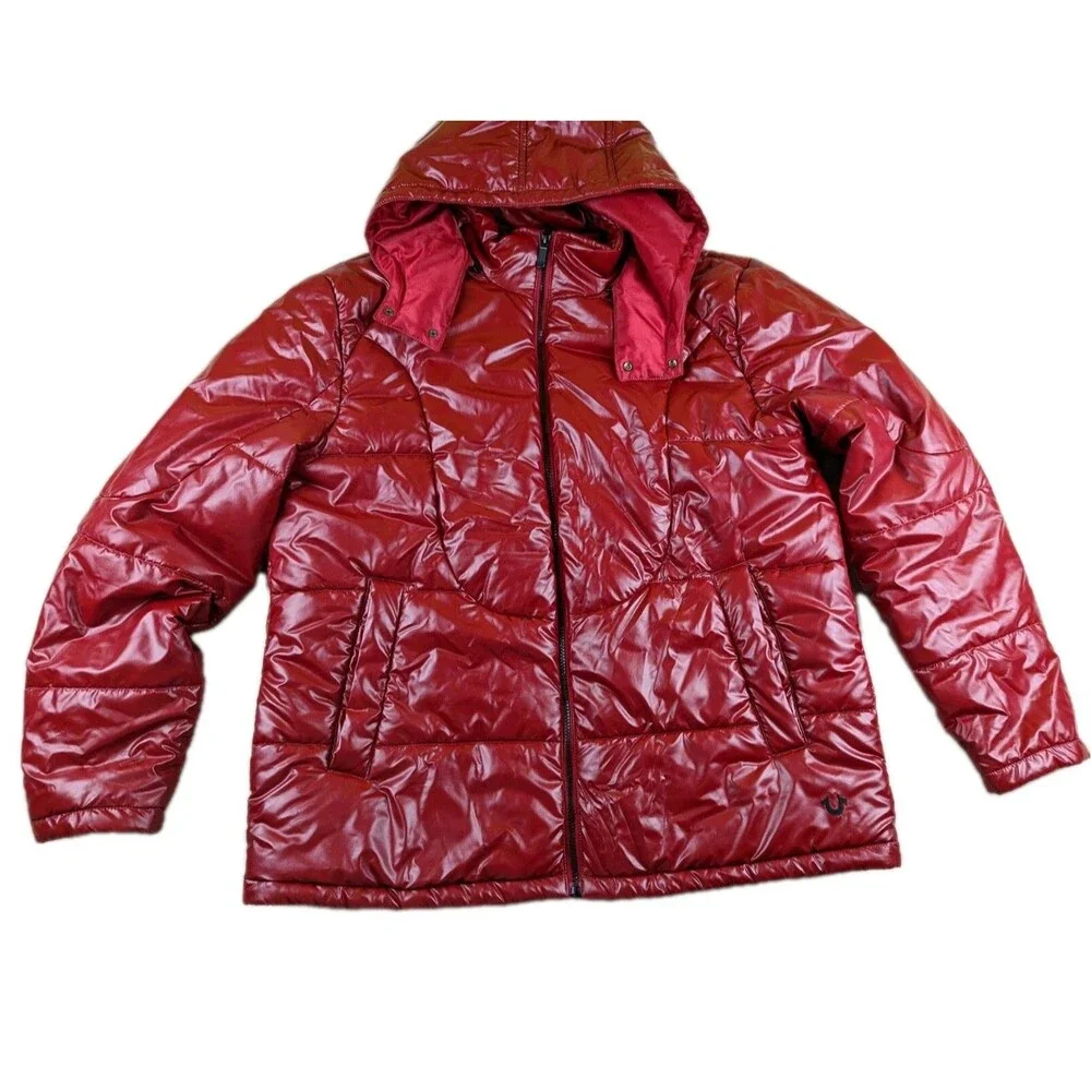 True Religion Quilted Puffer Jacket Shiny Red #103122 Men's 2XL EUC